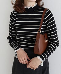 レース付ハイネックリブニット