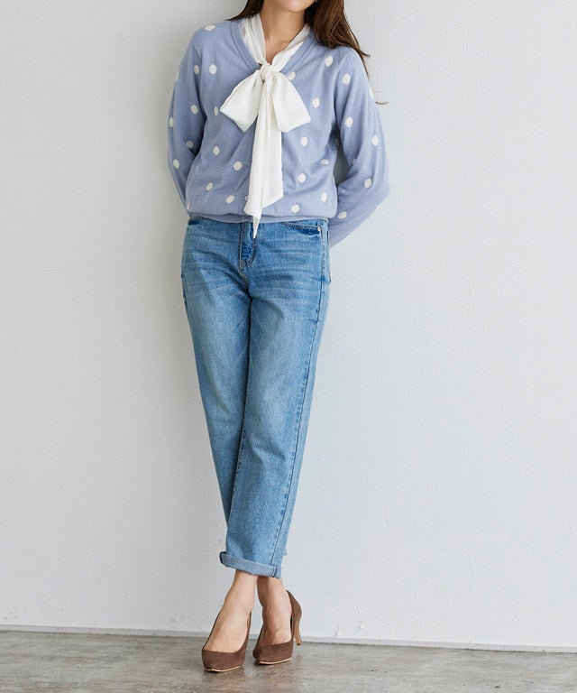 165cm / スモークブルー×アイボリー / M
