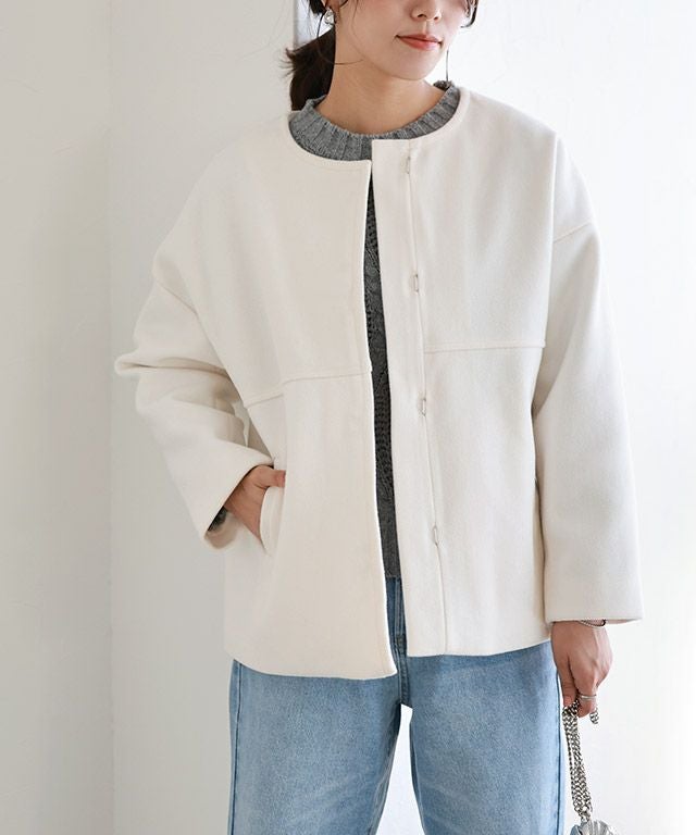 メルトンノーカラーショートコート【スピード配送】 | 【公式】Pierrot