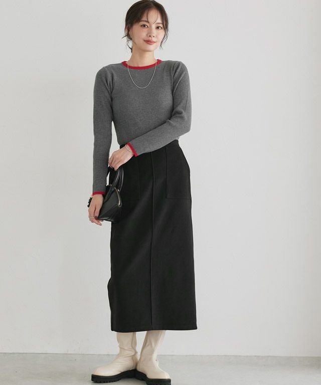 167cm / A / 杢Dグレー×レッド / クルーネック / M