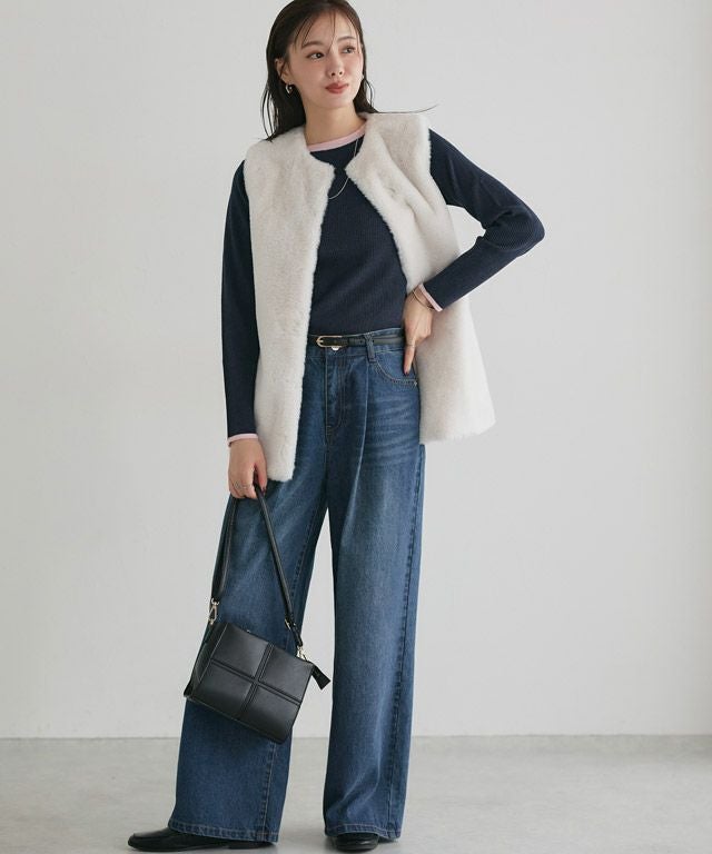 167cm / A / ネイビー×Lピンク / クルーネック / M