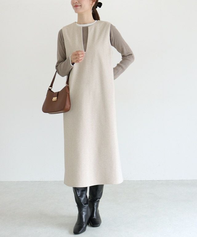 163cm / A / 杢グレージュ×オフホワイト / クルーネック / M