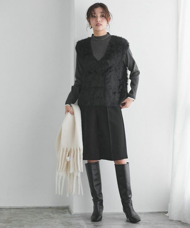 167cm / B / 杢チャコール×アイボリー / ハイネック / M