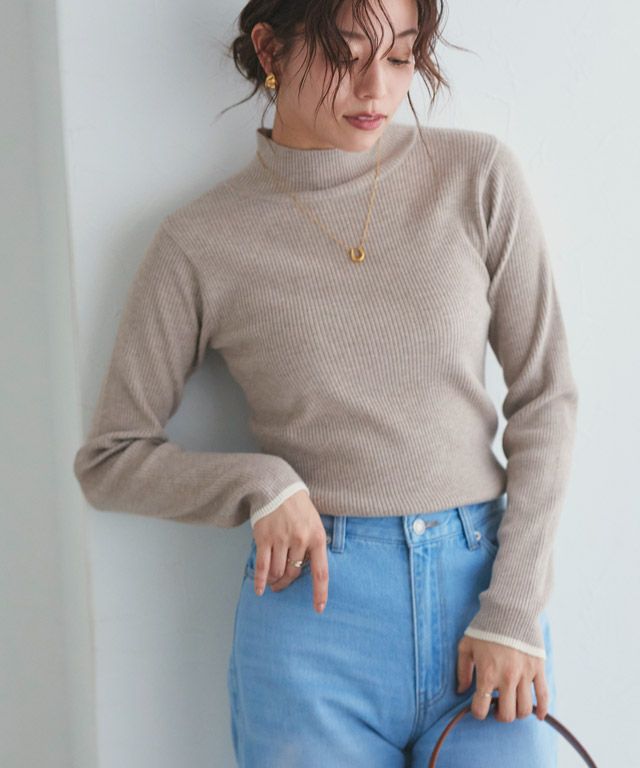 167cm / B / 杢グレージュ×アイボリー / ハイネック / M