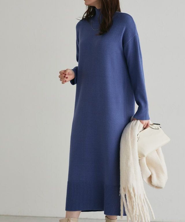 もっちりカシミヤタッチハイネックロングニットワンピース 【スピード