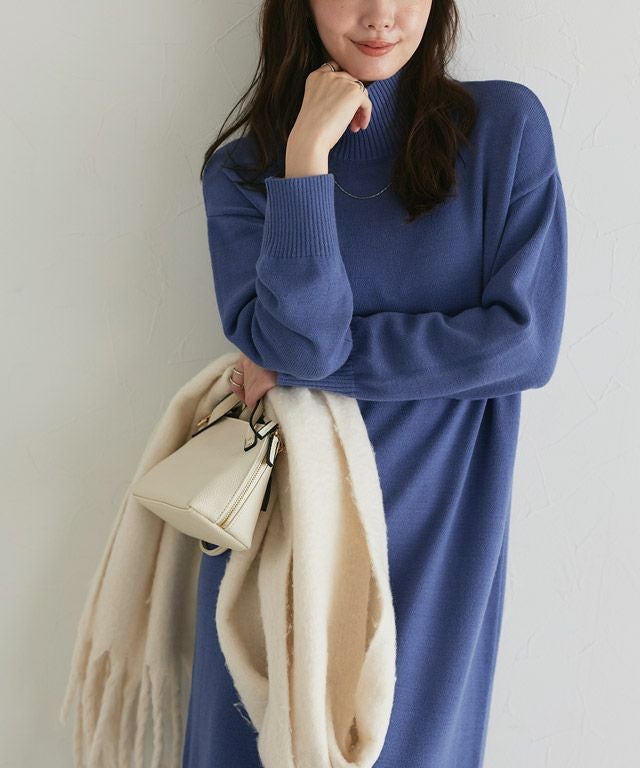 もっちりカシミヤタッチハイネックロングニットワンピース 【スピード