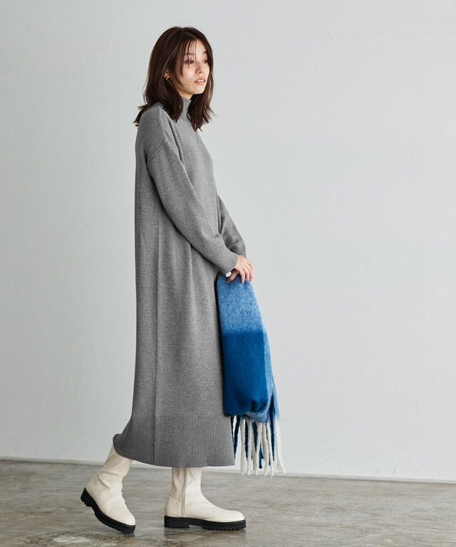 もっちりカシミヤタッチハイネックロングニットワンピース 【スピード