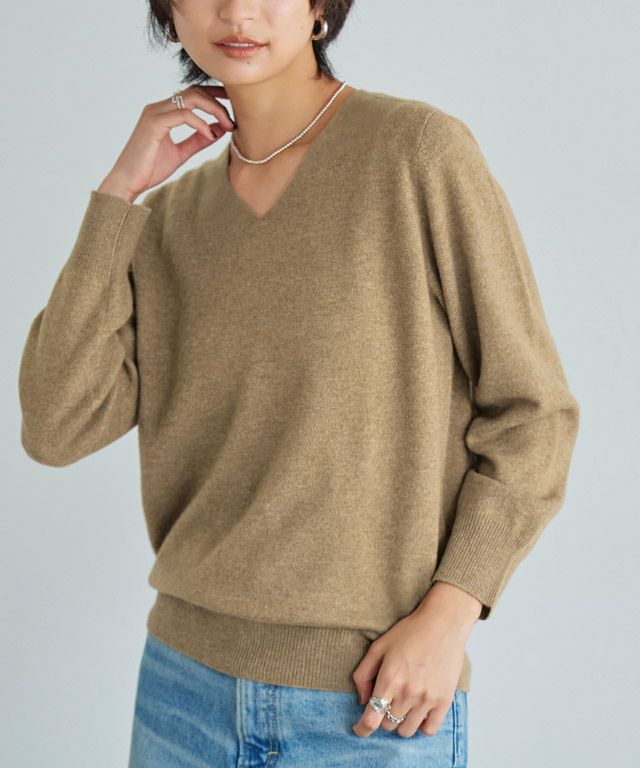 【新品同様】ドゥロワー カシミヤ 100% Vネック ニット セーター キャメル RASW]カシミヤ100％Vネックニット ◇送料無料【Akaneさん着用アイテム