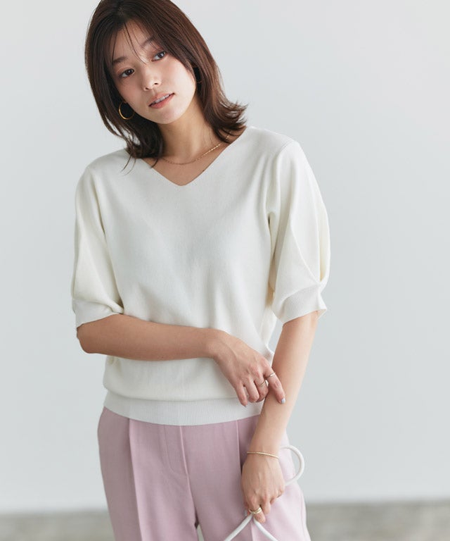 予約】2wayパフハーフスリーブニット 【Pierrot】【3月上旬頃より順次