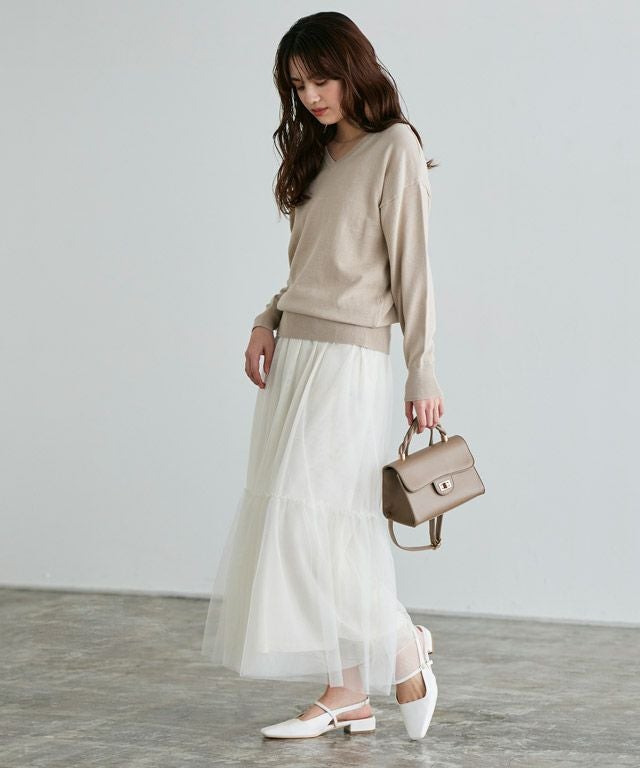 163cm / ライトベージュ / Vネック / M