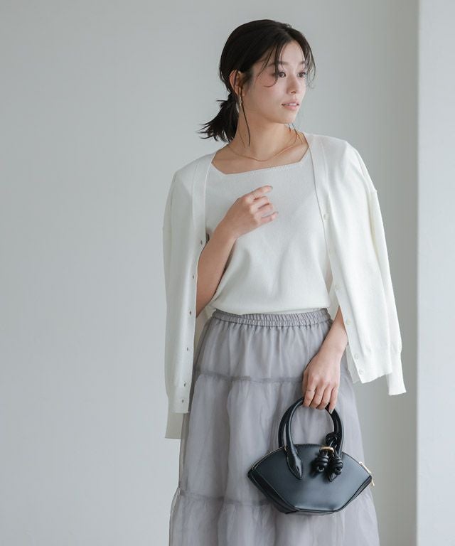 選べるネック多機能ニット5分袖トップス 【Pierrot】 【スピード配送