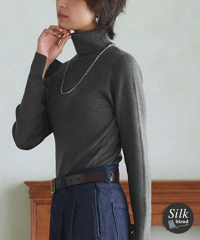 コルピエロ 25SS ニット カットソー 長袖 タートルネック シルク シルク100％ ふわふわ加工 タートルネック 長袖 ニット 日本製 リブ