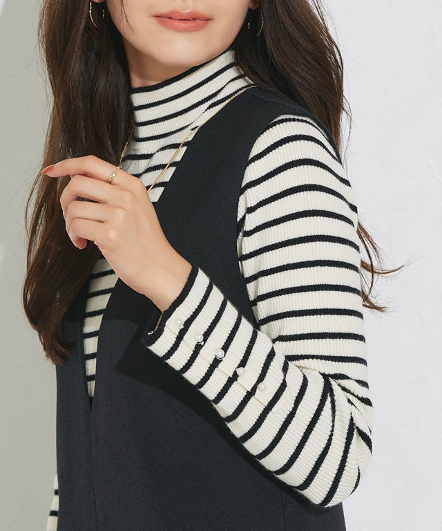 166cm / A / アイボリー×ブラック / ハイネック / M