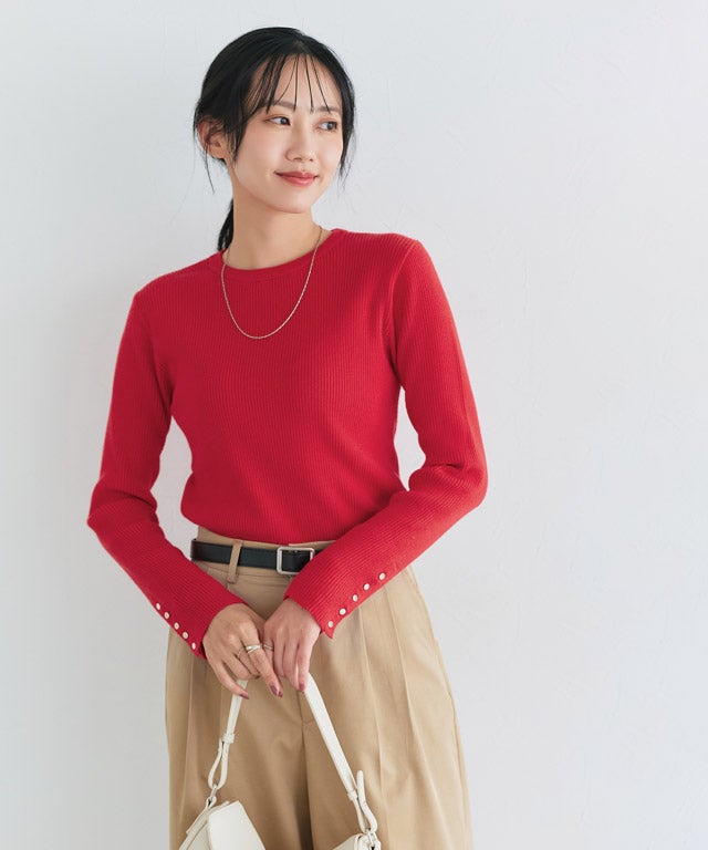 162cm / B /レッド / クルーネック / M