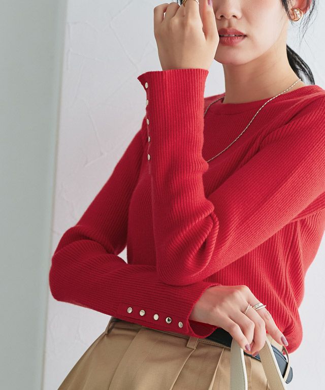 162cm / B /レッド / クルーネック / M