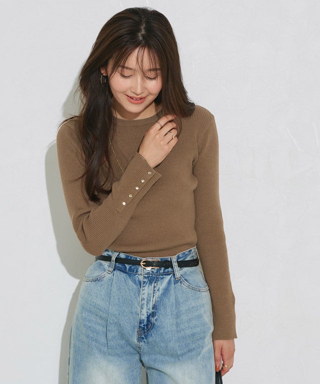 166cm / B / キャメル / クルーネック / M