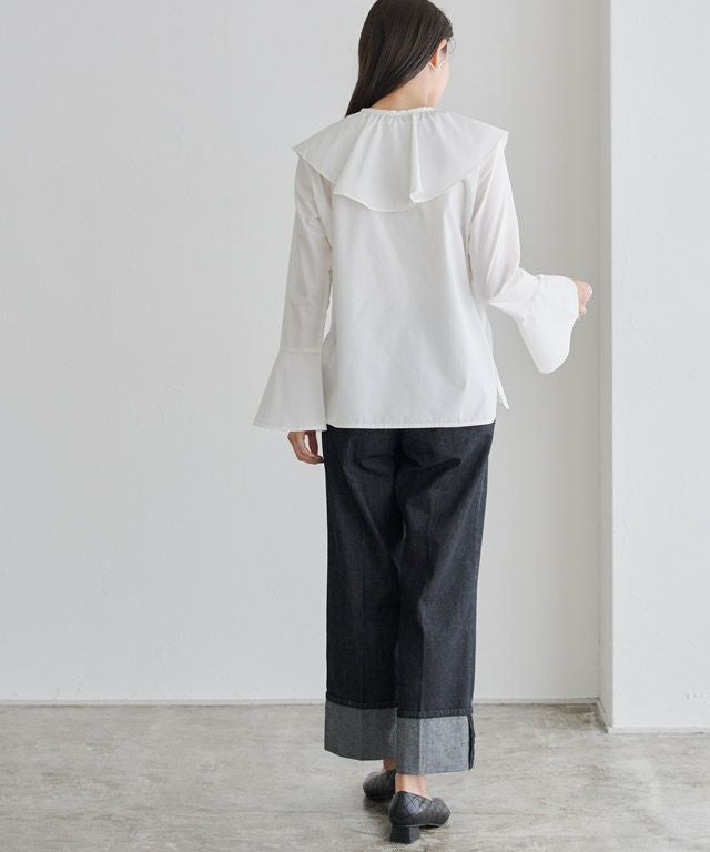 ケープ襟付きフレアスリーブブラウス 【Pierrot】【スピード配送