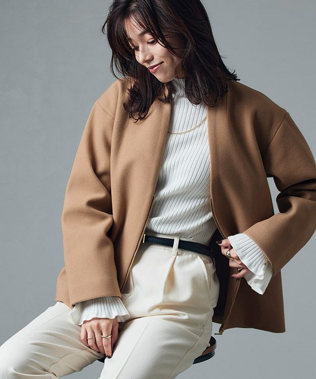 メルトンVネックノーカラーショートコート【スピード配送】 | 【公式