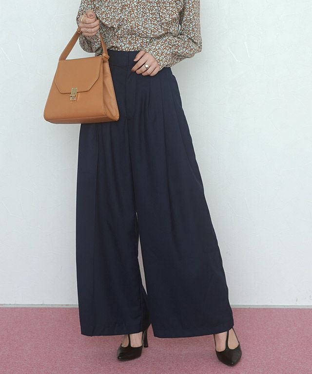 【低身長サイズ有】ハイウエストタックワイドパンツ