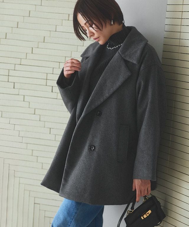 RASW] ウールミックスワイドシルエットピーコート◇ 送料無料