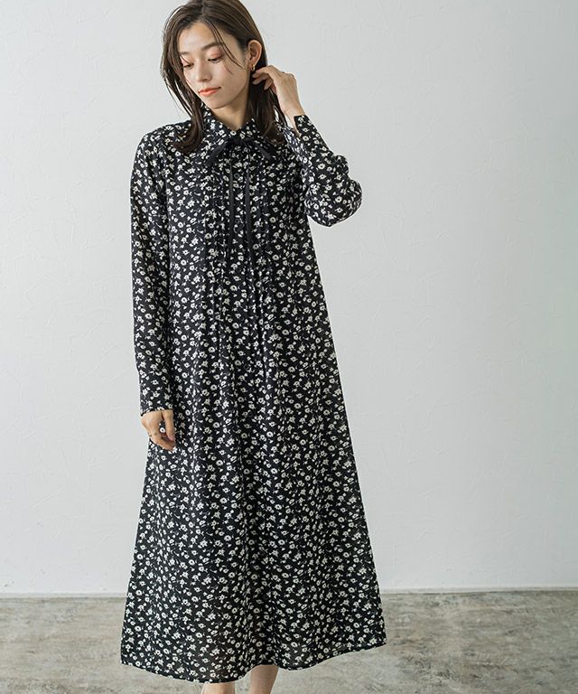 ATELIER-PIERROT ピンタックベルトワンピース アウトレットSALE！】選べる柄配色リボンピンタックワンピース