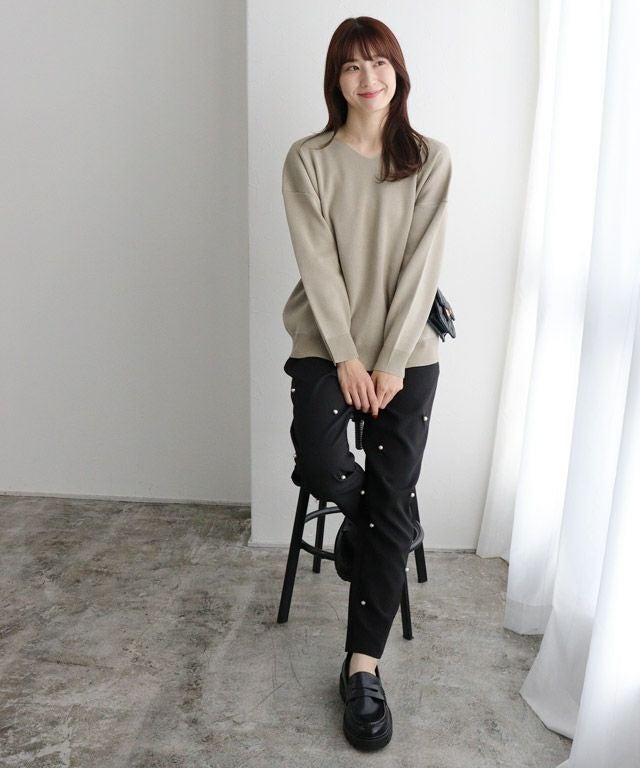 163cm / グレージュ / Vネック / M