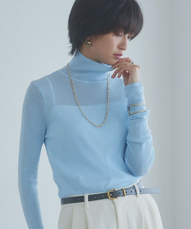 ◇スリーブシアーハイネックリブニット◇ ニット セーター sheer design half sleeve lib knit /ハイネック