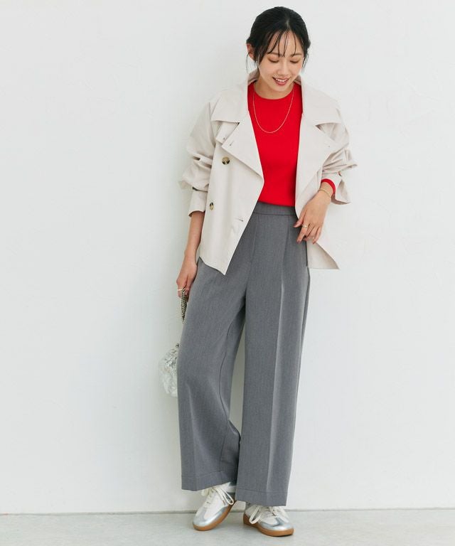 美品 Lisiere Col Pierrot トレンチコート グレージュ Pierrot キャンディースリーブショートトレンチコート （グレージュ