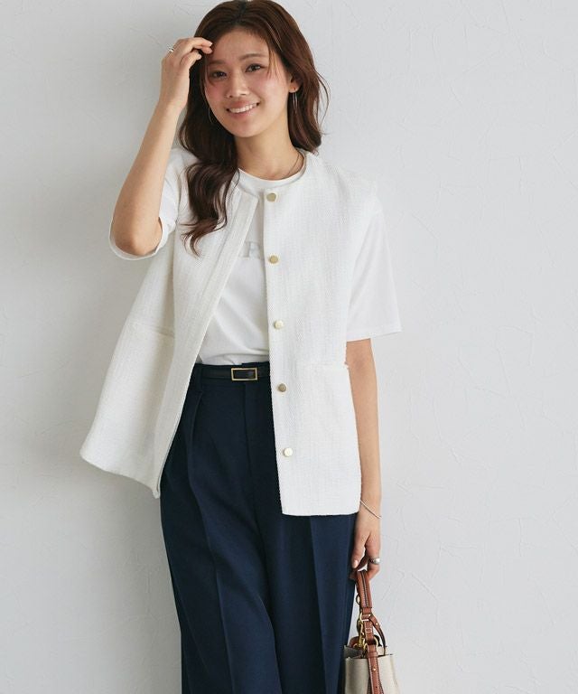 ella selectshop ビッグカラーツイードジレ　ホワイト ビックカラーツイードジレ【70441】日本製 | nineteen bloom color