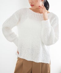 リボンヤーンボートネックニット