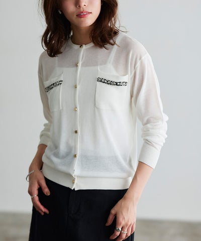 ツイードリボンポケットシアーカーディガン