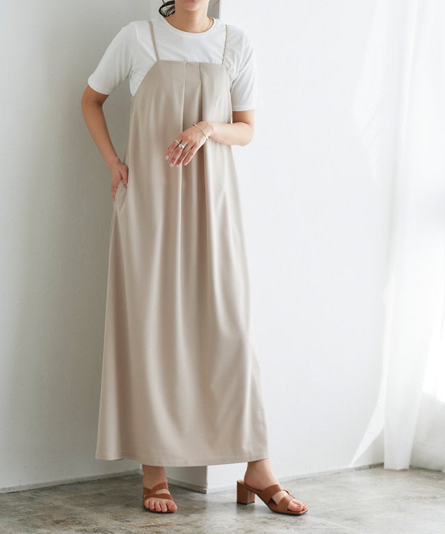 アウトレットSALE！】ペアスキンタックデザインキャミワンピース