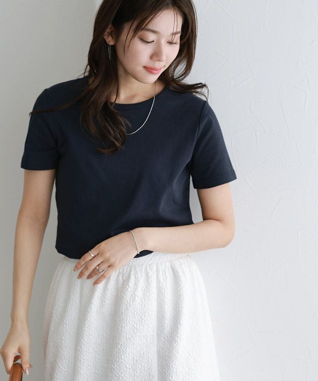 【Col Pierrot/コルピエロ】Uネック Tシャツ　ネイビー COL PIERROT/コル ピエロ】 Back Zip V-neck Blouse（シャツ／ブラウス