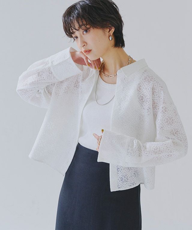 ホワイト レース シャツ エクストララージ（XLARGE）（メンズ）EMBROIDERED 半袖 レースシャツ