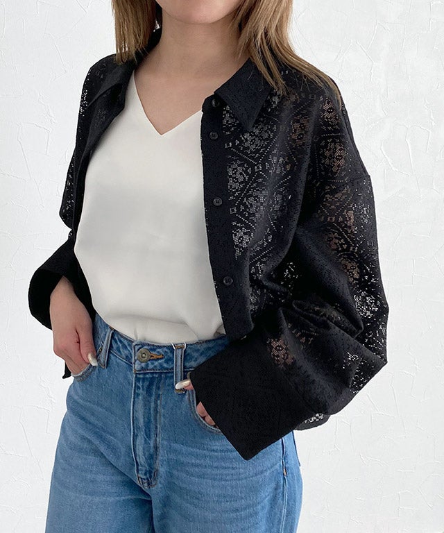 [RASW] レースクロップドワイドシャツ