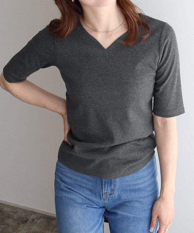 163cm / 杢チャコール / キーネック / M