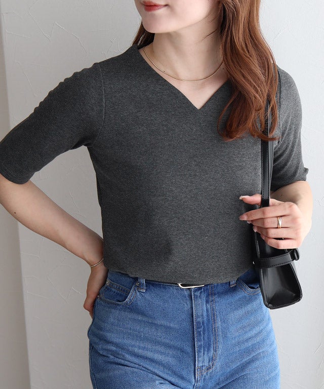 163cm / 杢チャコール / キーネック / M