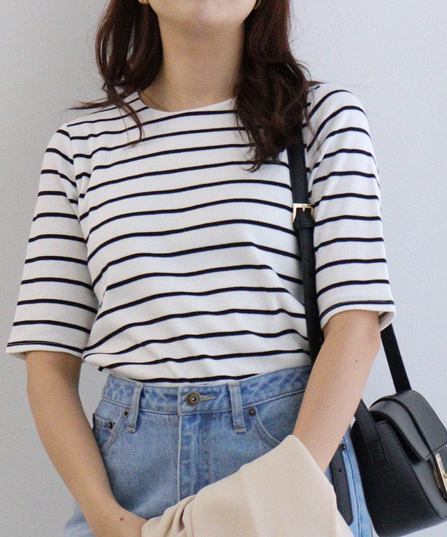 157cm / オフホワイト×ブラック / クルーネック / M