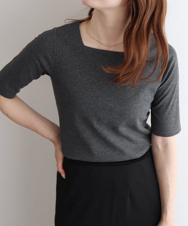 163cm / 杢チャコール / スクエアネック / M