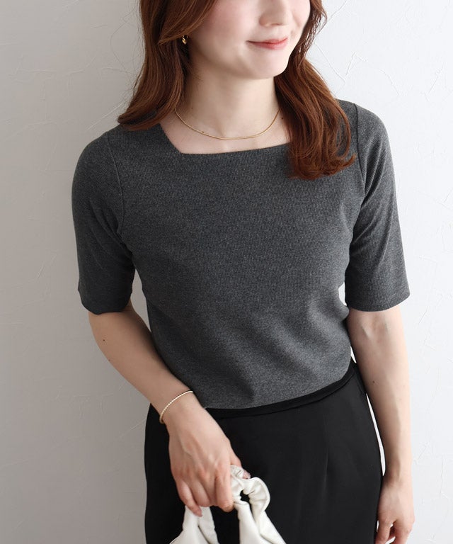 163cm / 杢チャコール / スクエアネック / M