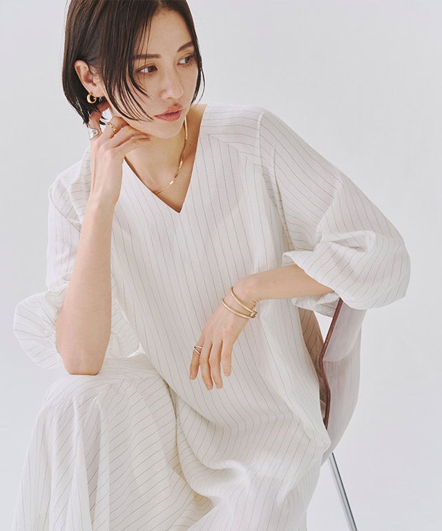 RASW]インナー付きストライプボリュームワンピース ◇送料無料