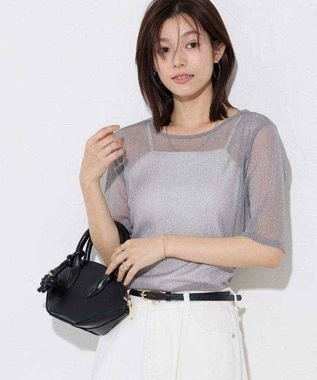 167cm / ラメ / グレー / 五分袖 / M