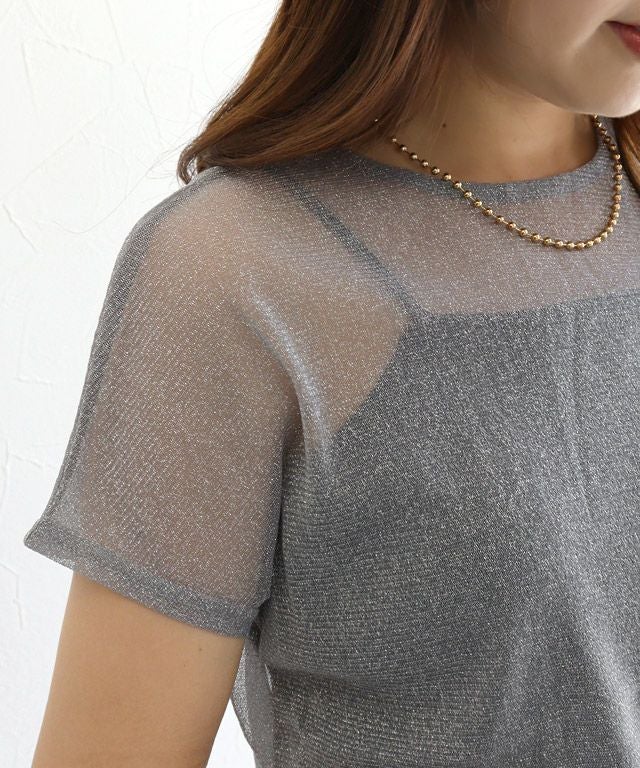 157cm / ラメ / グレー / フレンチスリーブ / M