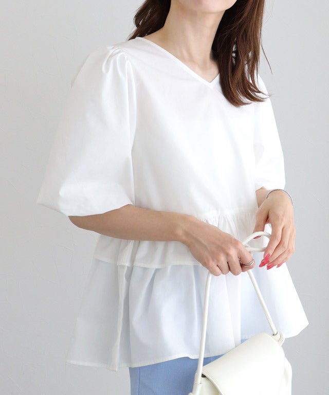 バルーンペプラムブラウス