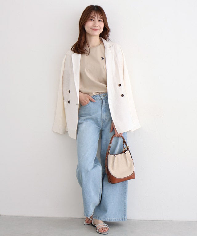 163cm / グレージュ×ネイビー / M