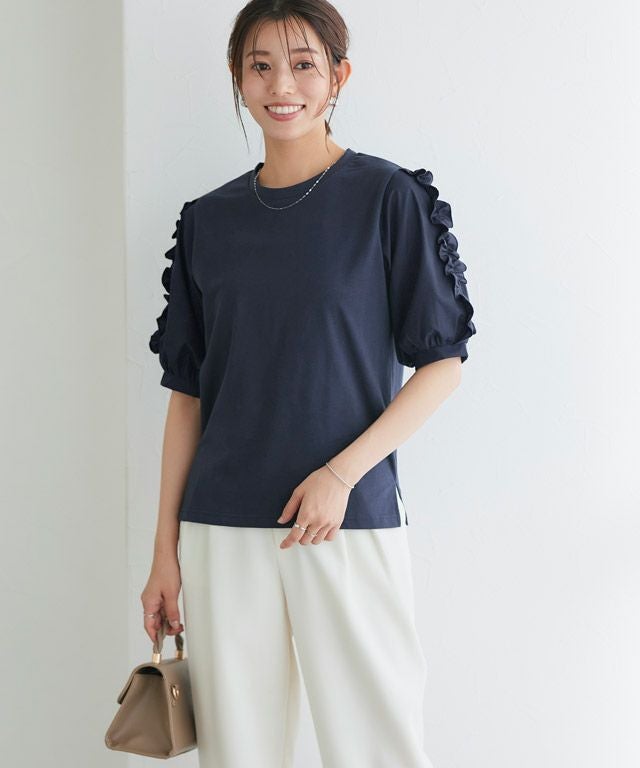 167cm / ネイビー / 袖フリル / M