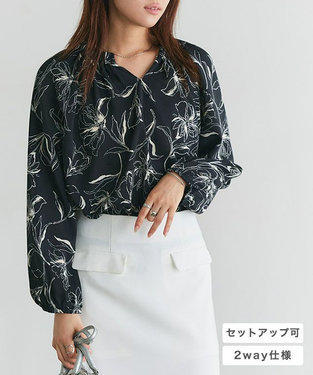 花柄ギャザーブラウス