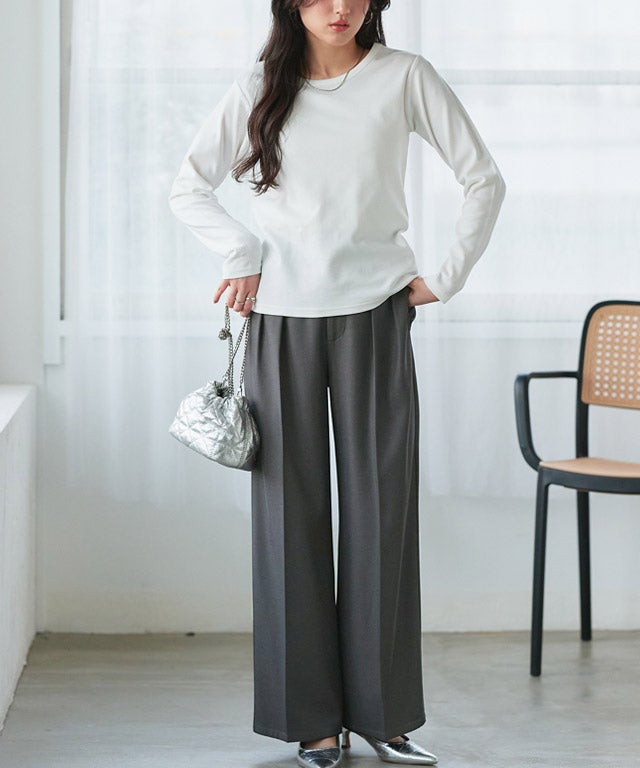 センタープレスタックワイドパンツ ◇送料無料【スピード配送
