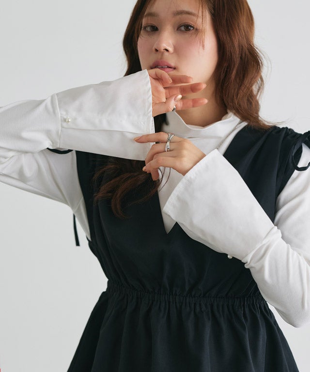 166cm / オフホワイト / タートルネック / パールカフス / M