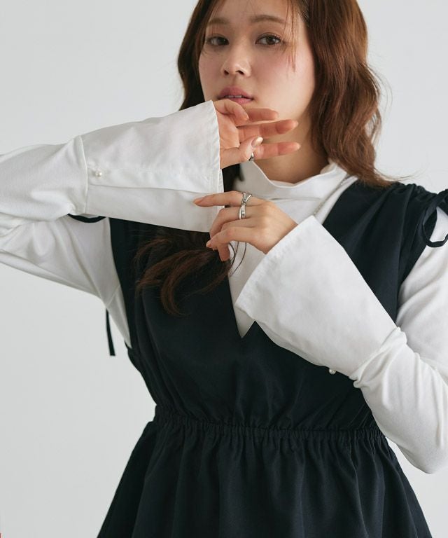 166cm / オフホワイト / タートルネック / パールカフス / M